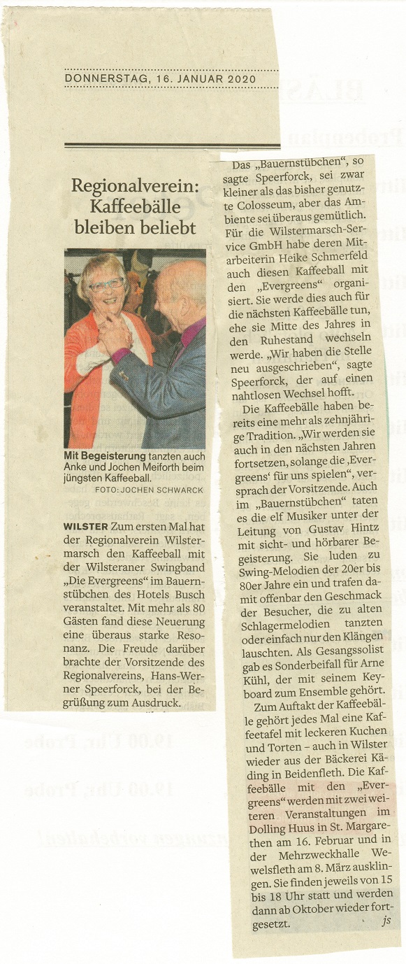 Regionalverein: Kaffeeb&auml;lle bleiben beliebt, Wilstersche Zeitung, 16.01.202